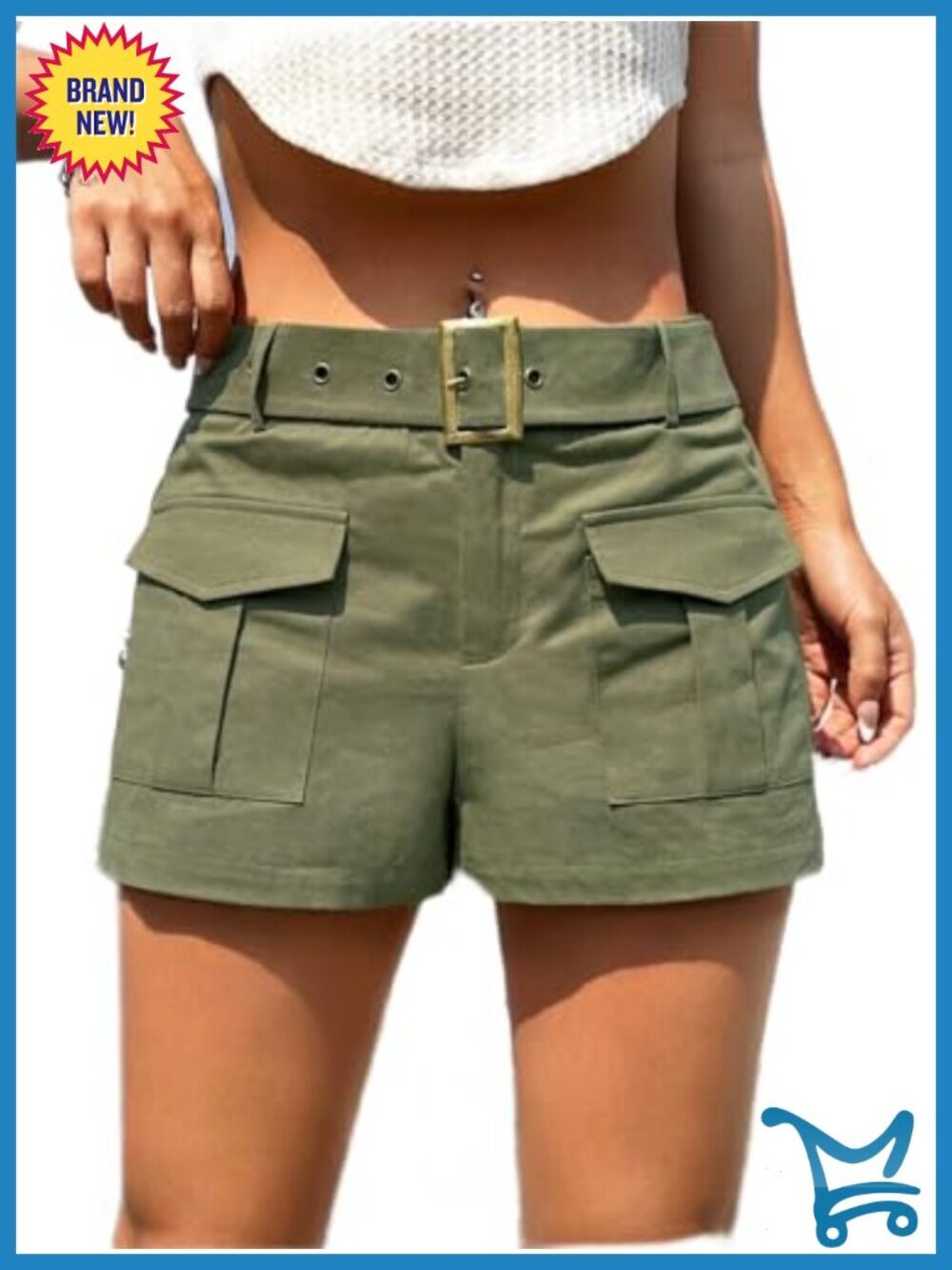 Grommet Eyelet Belted Cargo Shorts Punk Mini Shorts with Pockets
